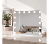 EMKE Hollywood Miroir de courtoisie 118x600x516mm avec miroir grossissant 7x, blanc Miroir de courtoisie avec écran tactile intelligent et 3 couleurs de lumière, 14 lampes LED à intensité variable, pi