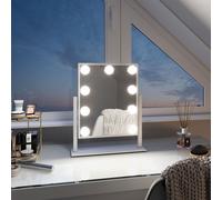 EMKE Hollywood Miroir de courtoisie 85x304x360mm avec miroir grossissant 7x, blanc Miroir de courtoisie avec écran tactile intelligent et 3 couleurs de lumière, 9 lampes LED à intensité variable, pivo