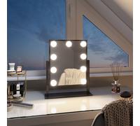 EMKE Hollywood Miroir de courtoisie 85x304x360mm avec miroir grossissant 7x, noir Miroir de courtoisie avec écran tactile intelligent et 3 couleurs de lumière, 9 lampes LED à intensité variable, pivot
