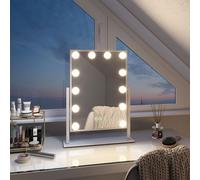 EMKE Hollywood Miroir de courtoisie 85x364x475mm avec miroir grossissant 7x, blanc Miroir de courtoisie avec écran tactile intelligent et 3 couleurs de lumière, 12 lampes LED à intensité variable, piv