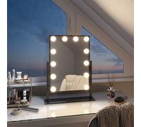 EMKE Hollywood Miroir de courtoisie 85x364x475mm avec miroir grossissant 7x, noir Miroir de courtoisie avec écran tactile intelligent et 3 couleurs de lumière, 12 lampes LED à intensité variable, pivo