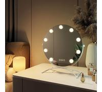 EMKE Hollywood Miroir de courtoisie avec miroir grossissant 7x, blanc rond Miroir de courtoisie 160x400x470mm avec écran tactile intelligent et 3 couleurs de lumière, pivotant à 360° 9 lampes LED à in