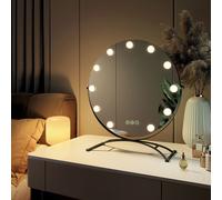 EMKE Hollywood Miroir de courtoisie avec miroir grossissant 7x, noir rond Miroir de courtoisie 160x500x580mm avec écran tactile intelligent et 3 couleurs de lumière, pivotant à 360° 11 lampes LED à in