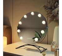EMKE Hollywood - Miroir Rond de 40 cm avec 3 Couleurs de lumière à intensité Variable - avec éclairage Rotatif à 360 ° - 9 Ampoules LED - Fonction mémoire - pour Coiffeuse - Noir
