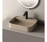EMKE Lavabo à Poser 60x40x11 cm, Lavabo en Céramique pour Salle de Bain, Beige Mat, Design Moderne et Minimaliste, Idéal pour Salle de Bain et WC