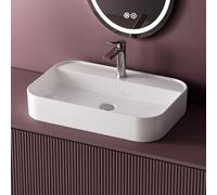 EMKE Lavabo à Poser 60x40x11 cm, Lavabo en Céramique pour Salle de Bain, Blanc brillant, Design Moderne et Minimaliste, Idéal pour Salle de Bain et WC