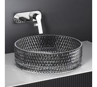 EMKE Lavabo à Poser en Verre Cristal, Lavabo Rond, 360 x 360 x 112 mm, Lavabo de Haute Qualité pour Salle de Bain et WC Invités, Vasque Sans Trou pour Robinet,Lavabo en Verre Noir