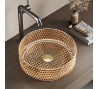 EMKE Lavabo à Poser en Verre Cristal, Rond Or rose, 36 x 36 x 11.2 cm, Vasque de Haute Qualité pour Salle de Bain et WC Invités, Sans Trou pour Robinet