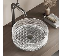 EMKE Lavabo à Poser en Verre Cristal, Rond Transparent, 36 x 36 x 11.2 cm, Vasque de Haute Qualité pour Salle de Bain et WC Invités, Sans Trou pour Robinet