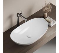 EMKE Lavabo à Poser Ovale 61.5 × 36 × 15.5 cm, Vasque en Céramique pour Salle de Bain et WC Invités, Mini Lavabo Petit,Blanc