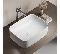 EMKE Lavabo à Poser Rectangulaire 50.5 × 38 × 15 cm, Vasque pour WC Invités, Bassin à poser en céramique pour lavabo, lavabo de salle de bain,Blanc Mat