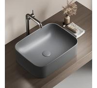 EMKE Lavabo à Poser Rectangulaire 50.5 × 38 × 15 cm, Vasque pour WC Invités, Bassin à poser en céramique pour lavabo, lavabo de salle de bain,Gris Foncé Mat