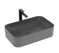 EMKE Lavabo à Poser Rectangulaire 61 × 38 × 15 cm, Lavabo pour WC Invités, Bassin à poser en céramique pour lavabo, lavabo de salle de bain,Gris Foncé Mat