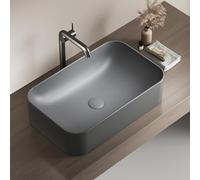 EMKE Lavabo à Poser Rectangulaire 61 × 38 × 15 cm, Lavabo pour WC Invités, Bassin à poser en céramique pour lavabo, lavabo de salle de bain,Gris Foncé Mat