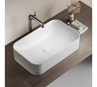 EMKE Lavabo à poser rectangulaire 61 x 38 x 15 cm, lavabo pour toilettes, lavabo en céramique pour salles de bain, blanc mat