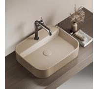 EMKE Lavabo à Poser Rectangulaire - Lavabo pour Salle de Bain et WC Invités - 50 × 40 × 11 cm, Lavabo en Céramique, Beige Mat