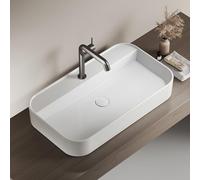 EMKE Lavabo à Poser Rectangulaire - vasque pour Salle de Bain et WC Invités - 70 × 40 × 11 cm, Lavabo en Céramique, Blanc