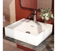 EMKE Lavabo design moderne - Lavabo suspendu en céramique avec bord mince, lavabo pour salle de bain et WC invités, 415 x 360 x 130 mm, blanc brillant, lavabo carré, lavabo de soutien