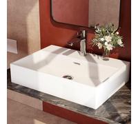 EMKE Lavabo design moderne - Lavabo suspendu en céramique avec bord mince, lavabo pour salle de bain et WC invités, 515 x 360 x 130 mm, blanc brillant, lavabo carré, lavabo de soutien
