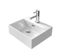 EMKE Lavabo design moderne, lavabo suspendu en céramique de haute avec bord fin, lavabo pour salle de bain et toilettes d'invité 415 x 360 x 130 mm, blanc, lavabo carré, lavabo de comptoir