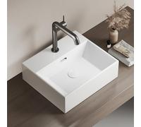 EMKE Lavabo Design Moderne, Lavabo Suspendu en Céramique de Haute Qualité avec Bord Fin, Lavabo pour Salle de Bain et WC Invités 415x360x130mm, Blanc,Lavabo carré,lavabo sur plan