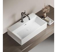 EMKE Lavabo Design Moderne, Lavabo Suspendu en Céramique de Haute Qualité avec Bord Fin, Lavabo pour Salle de Bain et WC Invités 600x360x130mm, Blanc,Lavabo carré,lavabo sur plan