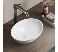 EMKE Lavabo ovale pour poser 35 x 27 x 11 cm, lavabo en céramique pour salle de bain et toilettes d'invités, lavabo blanc