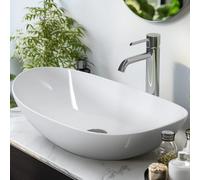 EMKE Lavabo Ovale salle de bain, 615 x 360 x 155 mm, Vasque à Poser en céramique, Blanc brillant