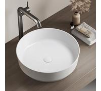 EMKE Lavabo rond en céramique, 39 x 39 x 12 cm, installation sur plan de travail, blanc brillant, idéal pour salles de bains et toilettes d'invités