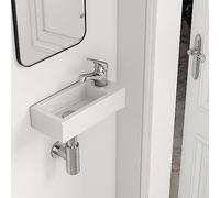 EMKE Lavabo salle de bain, 365 x 180 x 90 mm,rectangulaire,Vasque Suspendue Salle de Bain en céramique, Blanc Brillant,Robinet à Droite,Lavabo Suspendu,Convient aux petites salles de bains