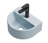 EMKE Lavabo semi-circulaire 303 x 255 x 120 mm, lavabo suspendu à fixer au mur, lavabo en céramique pour WC d'invité et salle de bain, design moderne, bleu gris mat