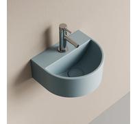 EMKE Lavabo Semi-Circulaire 303 x 255 x 120 mm, Lavabo Suspendu à Fixer au Mur, Lavabo en Céramique pour WC Invités et Salle de Bain, Design Moderne, Bleu gris clair matt