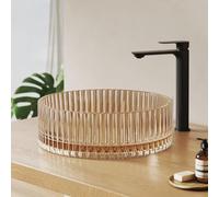 EMKE Lavabo surtop en Verre Rond 40,0 × 40,0 × 12,0 cm - Lavabo en Verre Design Grand Volume pour Salle de Bain & WC d’Invités, Lavabo de Main Sans Trou pour Robinet, Couleur Or Rose