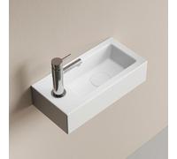 EMKE Lavabo Suspendu 365 x 180 x 90 mm - Lavabo Compact et Élégant pour Petites Salles de Bain et WC Invités - Robinet à Gauche, Installation Murale, Blanc Brillant