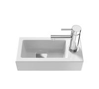 EMKE Lavabo Suspendu 365 x 180 x 90 mm - Lavabo Compact et Élégant pour Petites Salles de Bain et WC Invités - Robinet à Droite, Installation Murale, Blanc Brillant