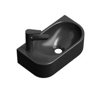 EMKE Lavabo Suspendu 400 x 215 x 120 mm - Lavabo Compact et Élégant pour Petites Salles de Bain et WC Invités - Robinet à Gauche, Installation Murale, Noir Mat