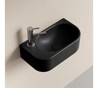 EMKE Lavabo suspendu 400 x 215 x 120 mm - Lavabo compact et élégant pour petites salles de bains et WC invités - Robinet à gauche, installation murale, noir mat