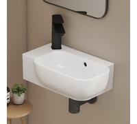 EMKE Lavabo Suspendu 400x250x140 mm - Lavabo Compact et Élégant pour Petites Salles de Bain et WC Invités - Robinet à Gauche, Installation Murale, Blanc Brillant