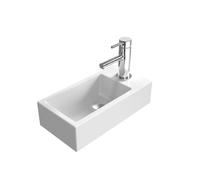 EMKE Lavabo Suspendu 405 x 205 x 105 mm - Lavabo Compact et Élégant pour Petites Salles de Bain et WC Invités - Robinet à Droite, Installation Murale, Blanc Brillant