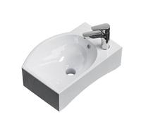 EMKE Lavabo Suspendu 405 x 280 x 140 mm - Lavabo Compact et Élégant pour Petites Salles de Bain et WC Invités - Robinet à Gauche, Installation Murale, Blanc Brillant