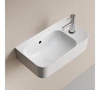 EMKE Lave-Mains 45 cm, Petit Lavabo Suspendu Rectangulaire en Céramique, Vasque Murale Format Confort pour Petite Salle de Bain et WC, Trou de Robinet à Droite, Blanc Brillant, 455 x 270 x 150 mm