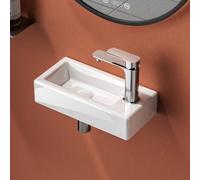 EMKE Lave-Mains Mural Ultra-Compact en Céramique - Petit Lavabo Rectangulaire 36,5 x 18 x 9 cm,Blanc Brillant - Idéal pour WC, Petits Espaces et Studios - Trou de Robinet à Droite