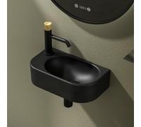EMKE Lave-Mains Noir Mat 40 x 21,5 x 12 cm, Petit Lavabo Suspendu de WC en Céramique, Mini Vasque Murale Design Industriel avec Trou de Robinet à Gauche(Sans Robinet ni Bonde)