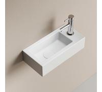 EMKE Lave-Mains Suspendu 37 x 17,8 x 95 cm, Petit Lavabo de WC Rectangulaire en Céramique, Mini Vasque Murale Gain de Place avec Trou de Robinet à Droite, Blanc Brillant(Sans Robinet ni Bonde)