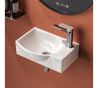 EMKE Lave-Mains Suspendu 40,5 x 28 x14 cm, Robinet à Droite, Blanc Brillant