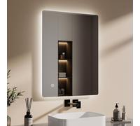EMKE LED Miroir de salle de bain 80x60cm Miroir de salle de bain avec éclairage blanc froid Miroir de salle de bain lumineux Miroir mural avec interrupteur tactile IP44 Économie d'énergie