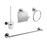EMKE Lot de 4 Porte-Serviettes de Salle de Bain en Acier Inoxydable - Porte-Serviettes de Bain de 60 cm + 1 Porte-Papier Toilette + 1 Anneau Porte-Serviette en Papier + 1 Brosse WC - Chrome