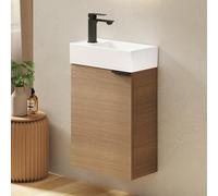 EMKE Meuble Salle de Bain avec Vasque - Étagère Ajustable, Poignée Incurvée Réglable,Lave Main WC avec Meuble, Idéal pour Petites Salles de Bain et Chambres d’Amis,Chêne doré Mat(Robinet Inclus)