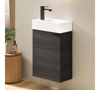 EMKE Meuble Salle de Bain avec Vasque - Étagère Ajustable, Poignée Incurvée Réglable,Lave Main WC, Idéal pour Petites Salles de Bain et Chambres d’Amis,Meuble Toilette,Gris veinure Bois