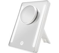 EMKE Miroir cosmétique avec 3x ventouses Miroir grossissant LED à deux côtés Lumineux Variable Commande tactile Miroir sur pied Blanc 16.3x22.4cm